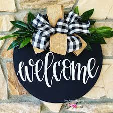 Hand Lettered No Vinyl Used Front Door Decor Door Hanger Wreath Welcome Door Hanger Door Signs Diy Door Decorations Cricut Crafts