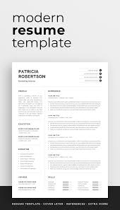 Professional 1 Page Resume Template Modern One Page Cv Word Mac Pages Minimalist Design Developer Designer Marketing Patricia In 2020 Modern Resume Template Resume Template Resume Design
