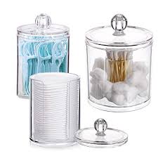 Bathroom jars for cotton balls and q tips. Buy Wisiew Apothecary Jars Bathroom Vanity Organizer 3 Pack 10 10 20 Oz Q Tips Dispenser Holder Clear Plastic Jar With Lids Makeup Organizer Holder For Cotton Swab Rounds Ball Floss Picks Bath Salts