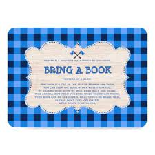 Baby Shower Blue Plaid Lumberjack Bring A Book Invitation Zazzle Com In 2021 Book Invitation Blue Baby Shower Baby Shower Invitations For Boys
