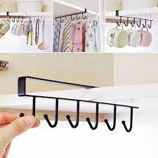 Creative 6 Hooks Cabinet Hanger Wardrobe Holder Cup Shelf Clothing Hook Hanging Storage Rack Wish Under Shelf Storage Home Organization Kitchen Cups