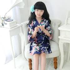 تخليص كيمونو ياباني من الساتان للأطفال ، بيجاما حريرية ثوب نوم على شكل  طاووس رداء حمام للبنات ملابس 3 12 سنة