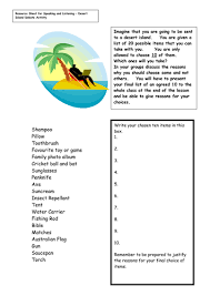 Desert island game list of items. Desert Island Debate Teaching Resources