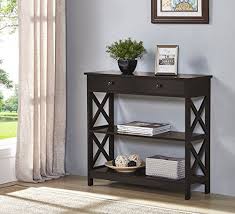 Espresso Finish 3 Tier Console Sofa Entry Table With Shelf Two Drawers Console Furniture Table Shelves Living Room Table