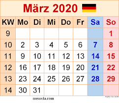 Kalender 2020 Marz Excel Word Pdf Nosuvia Com In 2020 Holiday Calendar Holiday Calendar Printable February Holidays