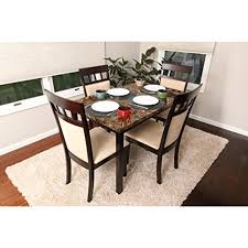 5 Pc Thick Marble Espresso Brown 4 Person Table And Chairs Brown Dining Dinette Espresso Brown And Beige Chair 150235 Es Dinette Beige Chair Table And Chairs