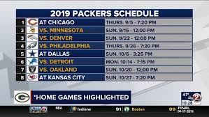 The final two games for years after 2020 will be against the. Green Bay Packers Release 2019 Schedule