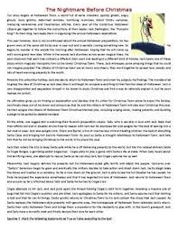 The Nightmare Before Christmas Reading Comprehension Reading Comprehension Christmas Reading Comprehension Christmas Reading