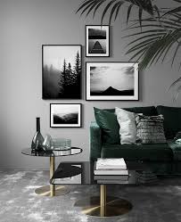 Living Room With Muted Colors Gray Wall Dark Green Sofa Modern Living Room With Picture Wall Ideas For The Living Room Design Living Space Decoration Living Room Green Living Room