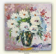 Vaza Cu Flori 1 Pictura Ulei In Cutit Panza In 50x50cm Superb Painting Art Flowers