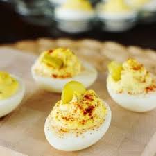 Southern Deviled Eggs With Hard Boiled Eggs Mayonnaise Yellow Mustard Sweet Pickle Relish Salt Paprika Dill Pickles Recipes Southern Deviled Eggs Food