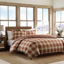 One comforter (86l x 63w) and one sham (21l x 27w). Eddie Bauer Edgewood Plaid Comforter Set In Red Bed Bath Beyond