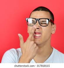Portrait Funny Guy Finger His Nose Stock Photo 317818115