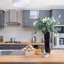 Our client chose light grey gloss units, with aluminium effect carcasses. Modern Kitchen Grey Kitchens Home Decor Kitchen
