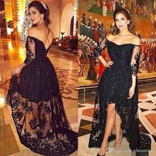 Littler Black Long Prom Dresses Short Front Long Back Spilit A Line Off Shoulder Lace Evening Gowns Plus Prom Dresses Prom Dresses Short High Low Prom Dresses