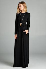 Solid Jersey Long Sleeve Maxi Dress With Hidden Pockets Black To Wear Under Abayas Long Sleeve Maxi Dress Maxi Dress With Sleeves Maxi Dress