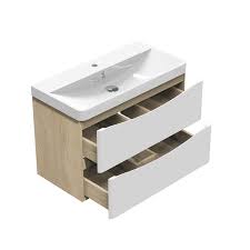 Aica Sanitaire Meuble Sous Vasque De Salle De Bain Suspendu Blanc Et Bois Clair Avec Lavabo Espace De Rangement 80cm En 2020 Meuble Sous Vasque Salle De Bain Rangement