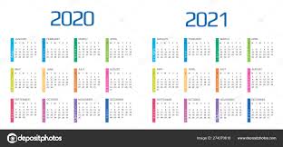 Calendar 2020 And 2021 Template 12 Months Include Holiday Event Stock Vector C Anasteisha 274070616