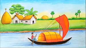 Aderiu a 14 set 2016. How To Draw Landscape Scenery Of Beautiful Nature Village Scenery With Oil Pastel Youtube