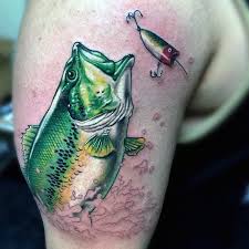 .tatoos fishing signs bass fishing shirts fishing pictures tattoo feminina memorial tattoos haken tattoos hook tattoos daddy tattoos tatoos future tattoos opa tattoo koi fish tattoo. Unbelievable Painted Very Detailed Fish Chasing The Lure Shoulder Tattoo Tattooimages Biz