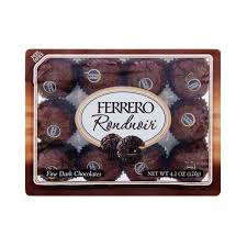 A dark chocolate pearl, surrounded by creamy chocolate filling within a delicate crisp wafer, covered with crunchy dark chocolate morsels. Ferrero Rondnoir Fine Dark Chocolates 4 2 Oz Instacart