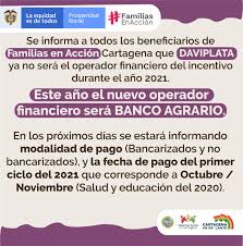Si están bancarizados con davivienda (daviplata), y tienen un celular, los asesores podrán capacitarlo en dicha herramienta para sus. Banco Agrario Nuevo Operador De Familias En Accion En Bolivar Y Cartagena Mundo Noticias
