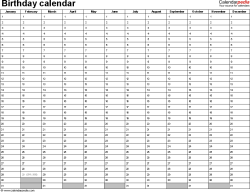 Birthday Calendars Free Printable Microsoft Word Templates