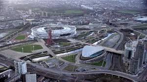 Aerial shot of the west ham football stadium next to an olympic court in the city of london, england. London February 2017 Aerial View London Stadium Previously Olympic Venue Stock Video C Hotelfoxtrot 178800148