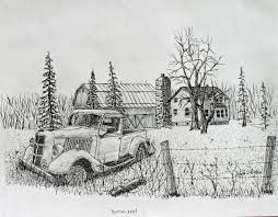 You will need only a pencil, a sheet of. Rusting Away Pen Ink Original 75 The Old Farm Truck Is Rusting Away A Treasure For Someone Who Does Re Landscape Drawings Drawings Pencil Art Drawings