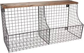 Only 2 available and it's in 2 people's carts. Amazon Com Spectrum Diversified Vintage Double Bin With Wood Storage Wall Mounted Wire Basket Wood Shelf Farmhouse Style Entryway Storage Organization Industrial Gray Home Kitchen