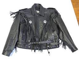 Fmc Men Black Leather Fringe Biker Moto Motorcycle Jacket Size 48 Fmc Motorcycle Jackets Leather Jacket Men Green Leather Jackets