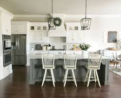Gray Island White Perimeter Cabs Farmhouse Style Kitchen Kitchen Layout Farmhouse Kitchen Cabinets