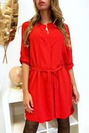 Shein robe à rayures sans ceinture. Jolie Robe Tunique Rouge Col V Avec Ceinture Et Manches Revers Morelio
