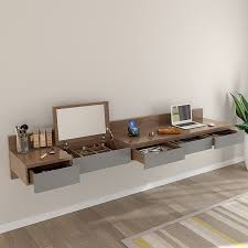 Modern Floating Desk Wall Mount Makeup Vanity With Mirror Drawers Organization Functional Desk Floating Desk Wall Mounted Makeup Vanity Functional Desk