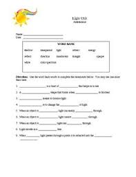 This Is An Assessment Over Light To Include Refraction Reflection Shadows Transparent Reflection And Refraction Shadows Science English Worksheets For Kids