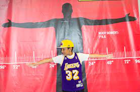 Rudy gobert, salt lake city. Josh Melamed 13 Of Los Angeles Compares His Wingspan To Utah Jazz S Rudy Gobert During The Nba Summer League At The Thomas Mack Center And Cox Pavilion Monday July 10 2017