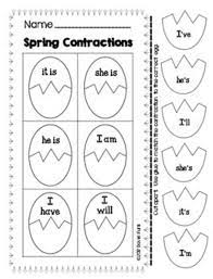 Spring Contractions Literacy Center And Two Printables Easter Egg Puzzles Contraction Worksheet 2nd Grade Activities Third Grade Activities
