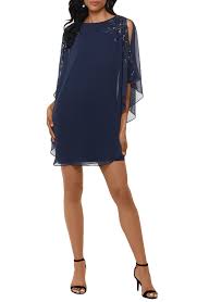 Xscape Chiffon Overlay Beaded Sleeve Cocktail Dress Cocktail Dresses Online Review Dresses Overlay Dress