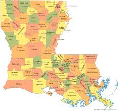 Cities with populations over 10,000 include: Louisiana Parish Map