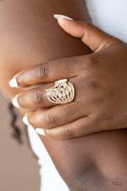 Look like a million bucks on a $5.00 budget! Paparazzi Clear Cut Cascade Gold Ring Life Of The Party Exclusive