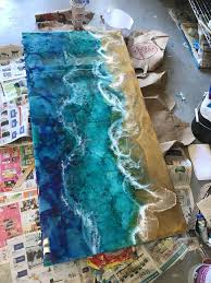 Beach Acrylic Pour Resin Art Painting Resin Art Painting