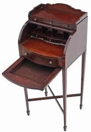Antique Small 19c Victorian Mahogany Ladies Writing Table Desk Cheveret Roll Top Fine Antique Furniture Antique Writing Desk Victorian Home Decor