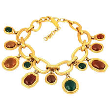 Yves Saint Laurent YSL Vintage Gold Plated Lucite Large Necklace - Ruby Lane