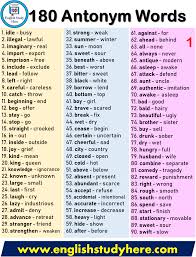 180 Antonym Words List In English Antonyms Words List English Study English Language Learning