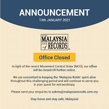 The government will be announcing more details about the bubble after this afternoon's cabinet meeting. Malaysia Book Of Records As The Mco Kick Starts Today In Selected States Malaysia Book Of Records Office Will Be Closed From 13th January 2021 Till Further Notice The Safety Of Our