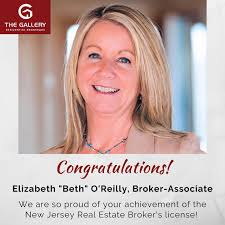 The Gallery Residential Brokerage is proud to announce that Beth O'Reilly  has successfully attained the New Jersey Real Estate Broker license! The  license requires a minimum of 3 years of full-time real