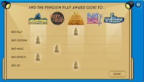 » hi penguins!the quest for the golden puffle has now returned to the stage because it won the best play award!there is only one cheat in the play catalog!heres how to get it! Cp Rewritten Penguin Play Awards Results Club Penguin Mountains