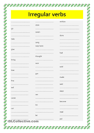 irregular verbs students complete the chart with the