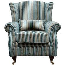 Wing Chair Fireside High Back Armchair Aqua Stripe Dining Furniture Makeover Sofa Design Living Room Furniture Chairs