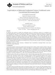 Malaysia is a common law jurisdiction. Pdf Legal Analysis On Malaysian Construction Contract Conditional Versus Unconditional Performance Bond
